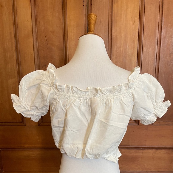 H&M Short Blouse with Ruffles bohemian white linen cotton blend - Picture 5 of 10
